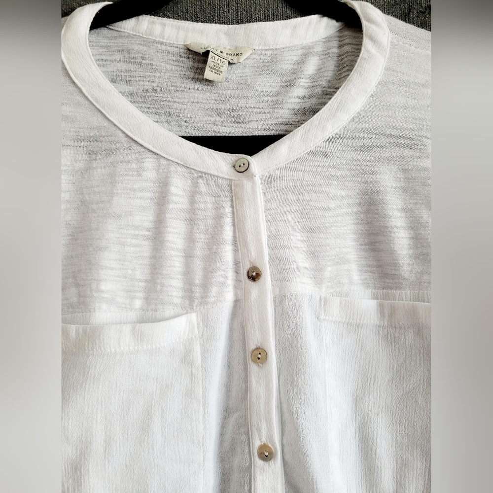 Lucky Brand Women's Stressless Blouse Cotton/Viscose White Henley Neck XL - Picture 6 of 16